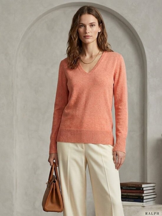 Ralph Lauren Sweaters - Ralph Lauren Coral V Neck Sweater 100% Cotton NWOT Lightweight Preppy Pullover